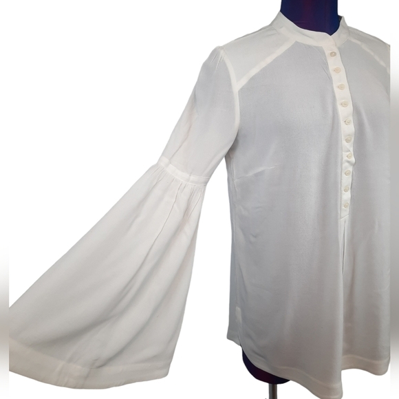 Free People Easy Girl‎ Henley White Bell Sleeve Blouse Size Small Women's - Picture 1 of 9